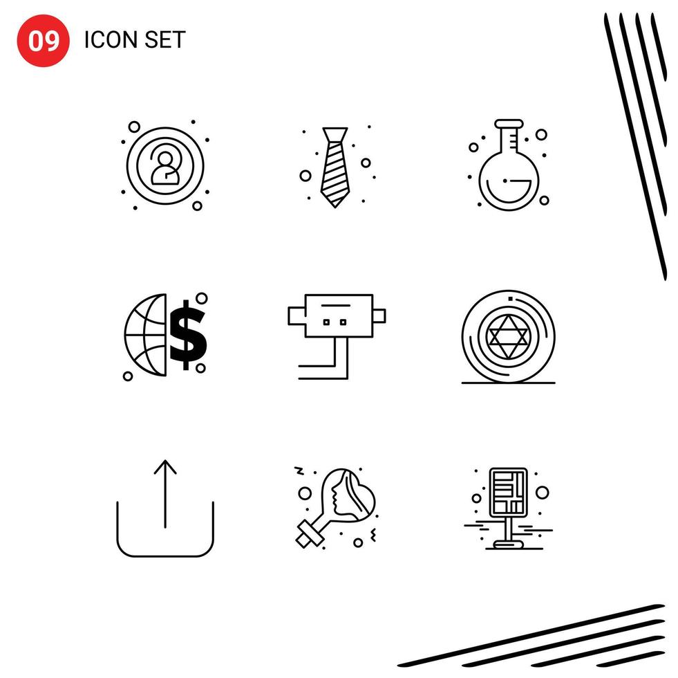 9 Universal Outlines Set for Web and Mobile Applications circle protect school cam global invesment Editable Vector Design Elements