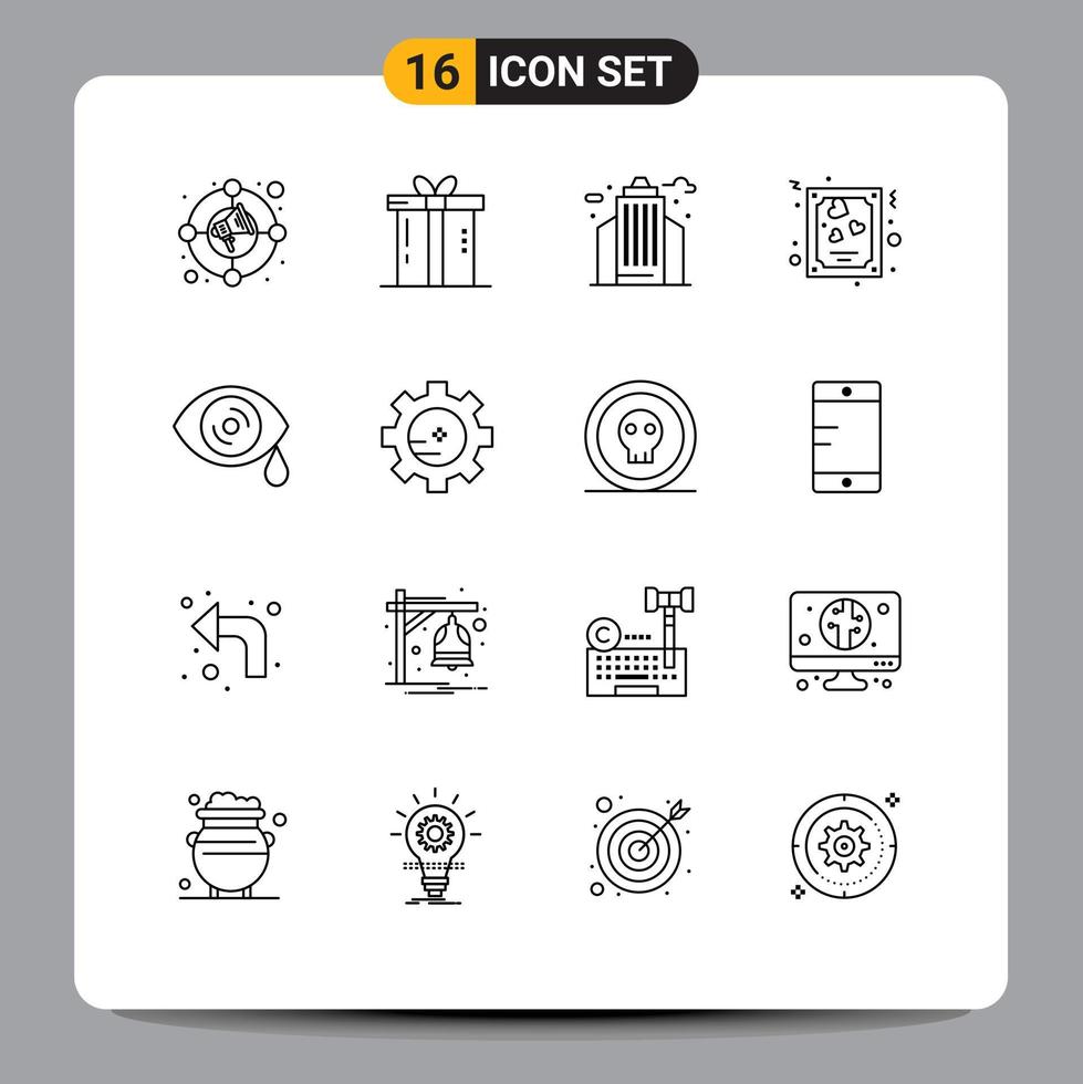 16 Universal Outlines Set for Web and Mobile Applications drops love thanksgiving heart office Editable Vector Design Elements