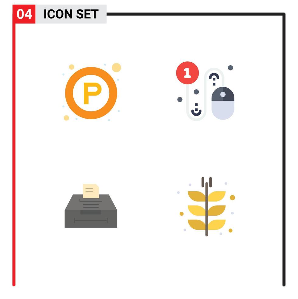 grupo de 4 iconos planos modernos establecidos para datos de estacionamiento lugar haga clic en elementos de diseño de vectores editables de negocios