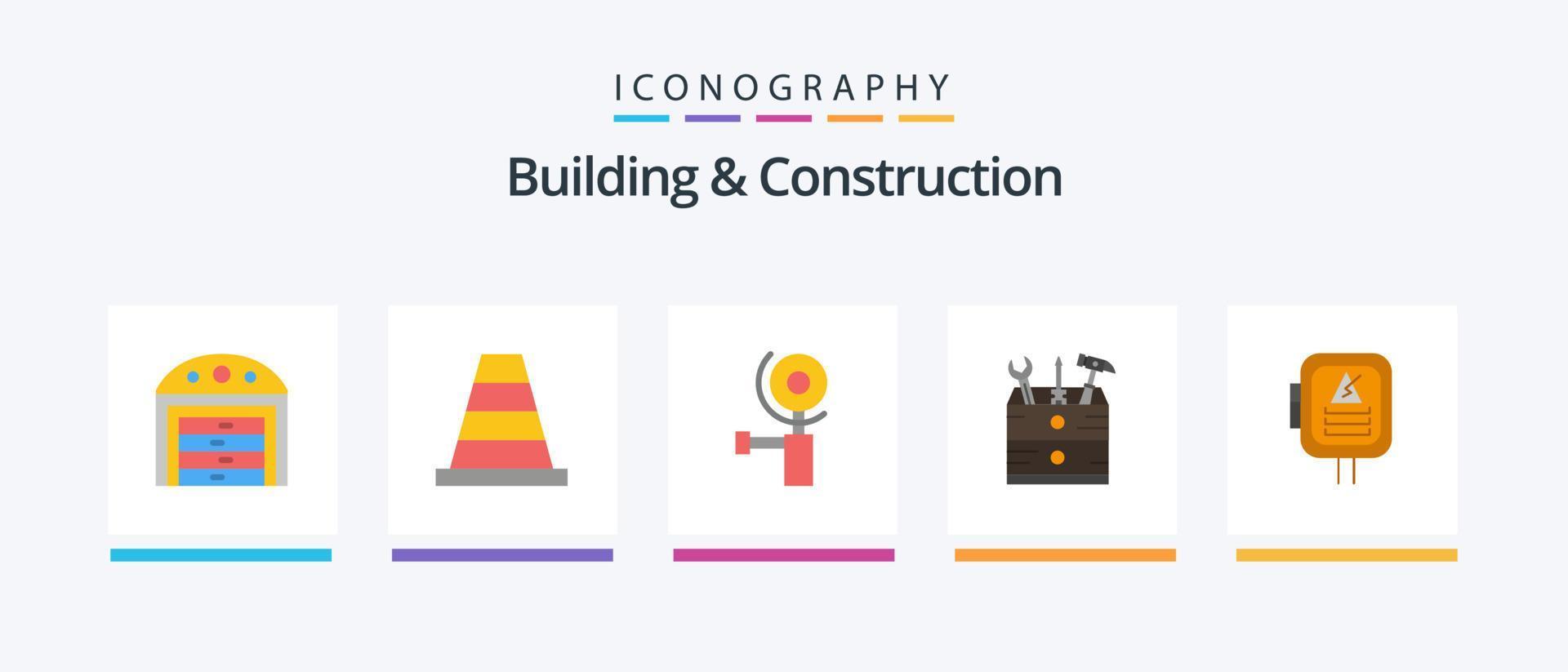 paquete de iconos de 5 planos de construcción y construcción que incluye. poder. molienda. energía. herramientas. diseño de iconos creativos vector