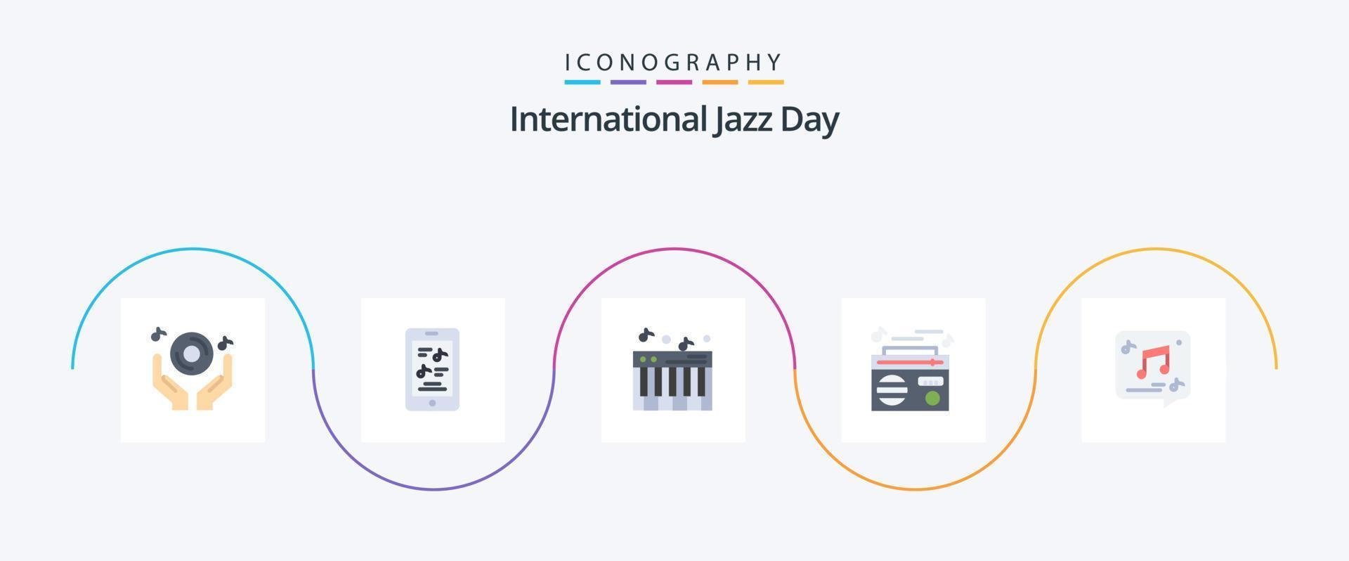 International Jazz Day Flat 5 Icon Pack Including message. audio. phone. play. radio vector