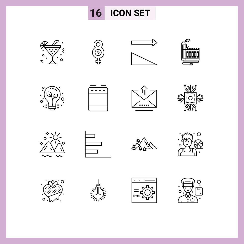 16 Universal Outlines Set for Web and Mobile Applications light bulb bulb sort manufacturing energy Editable Vector Design Elements