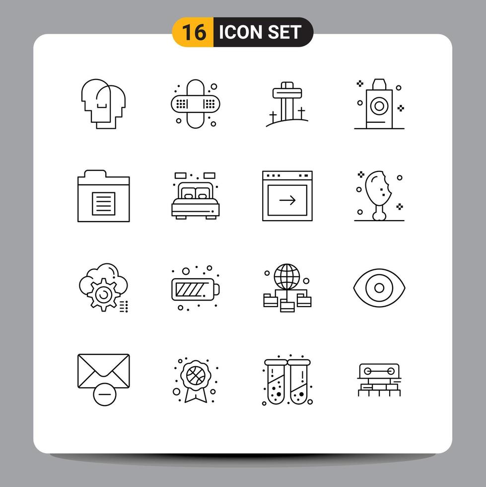 Pack of 16 creative Outlines of folder document christian wash bath Editable Vector Design Elements