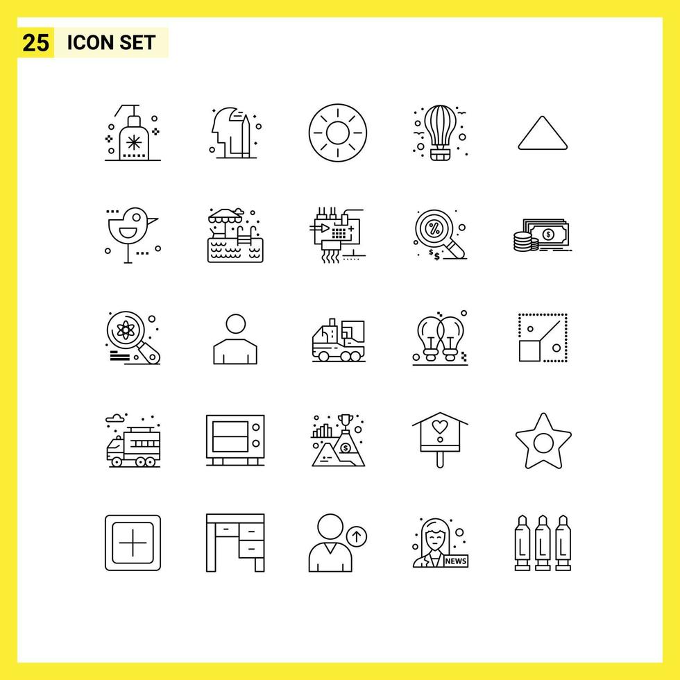 25 Universal Lines Set for Web and Mobile Applications arrow hot fruits flying air Editable Vector Design Elements