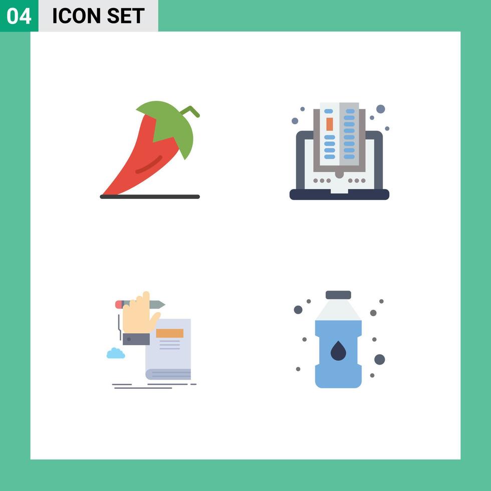 4 iconos planos universales establecidos para aplicaciones web y móviles chile educación pimienta computadora aprendizaje elementos de diseño vectorial editables vector