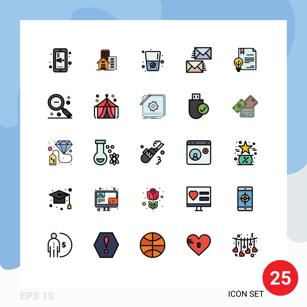 25 Thematic Vector Filled line Flat Colors and Editable Symbols of business email office contact us communication Editable Vector Design Elements