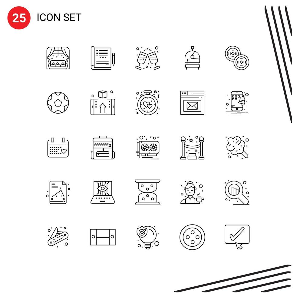 25 Thematic Vector Lines and Editable Symbols of chinese coins wine space astronaut Editable Vector Design Elements