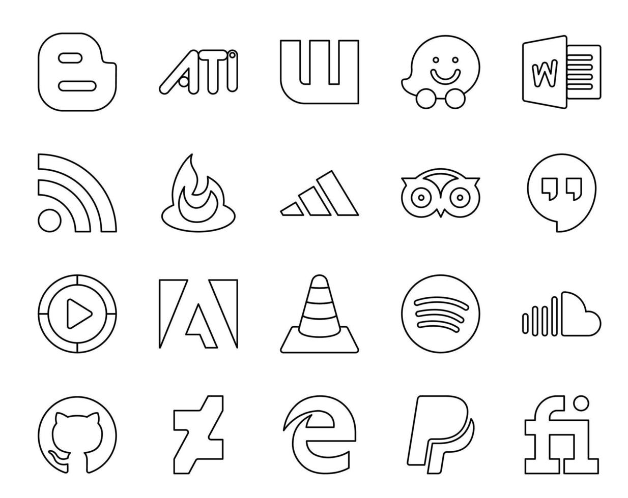 20 Social Media Icon Pack Including spotify media tripadvisor vlc video vector