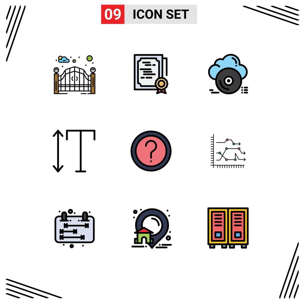9 Universal Filledline Flat Colors Set for Web and Mobile Applications customer scale diploma font cloud Editable Vector Design Elements