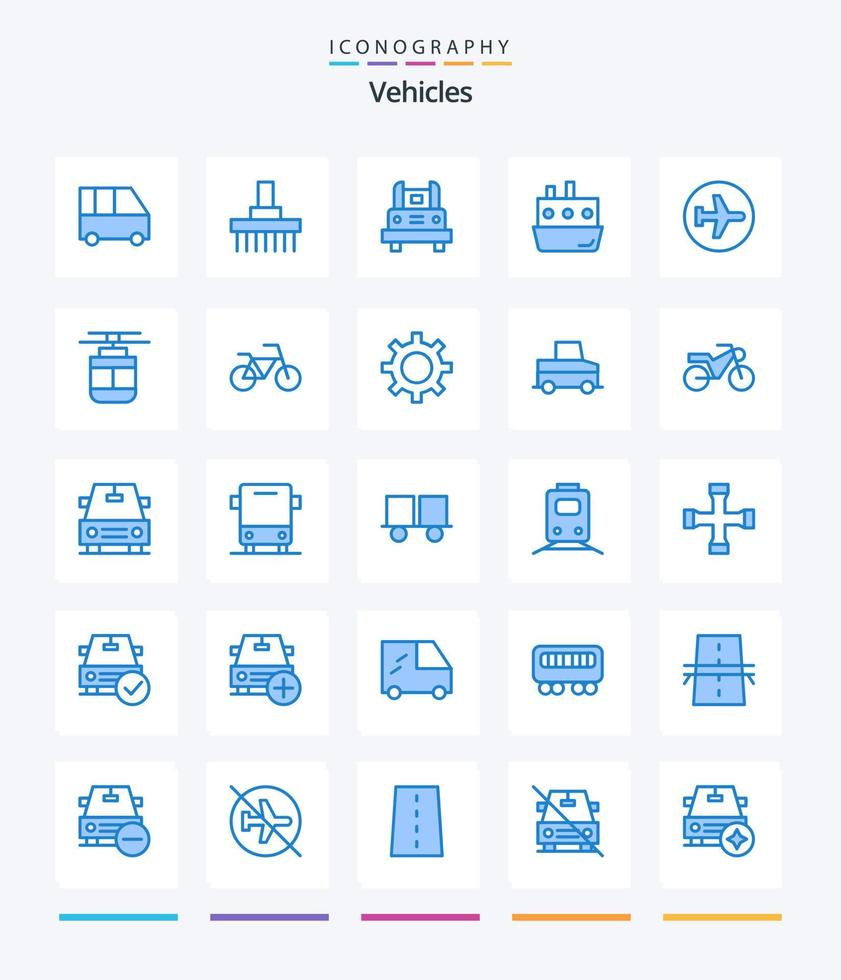 Creative Vehicles 25 Blue icon pack  Such As traffic. car. tractor. boat. transportation vector