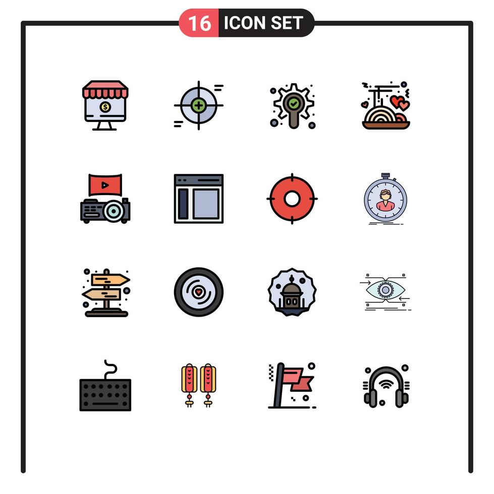Modern Set of 16 Flat Color Filled Lines and symbols such as cinema noodles scope noodle check Editable Creative Vector Design Elements