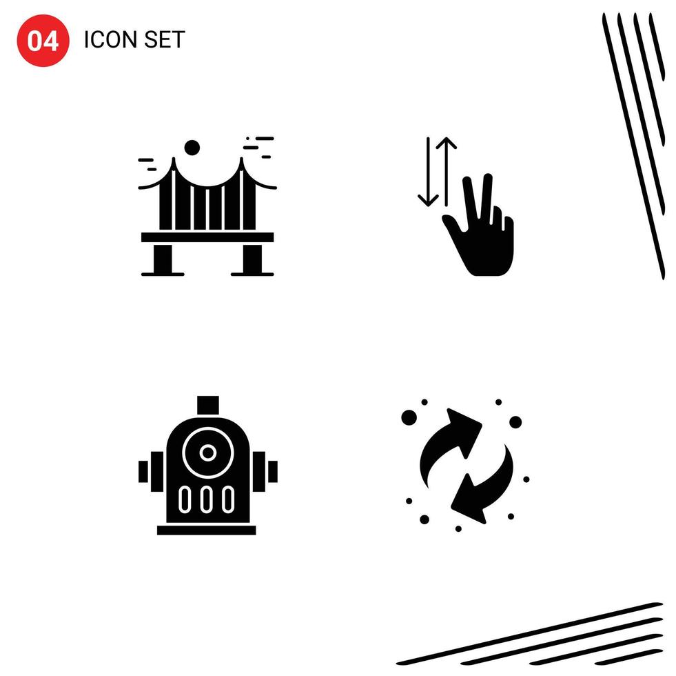 Universal Icon Symbols Group of 4 Modern Solid Glyphs of across down river gestures hydrant Editable Vector Design Elements