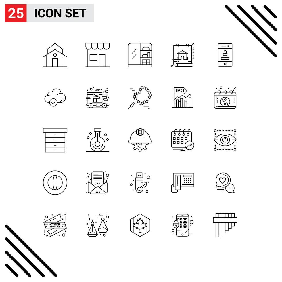 Pictogram Set of 25 Simple Lines of locked property retail construction wardrobe Editable Vector Design Elements