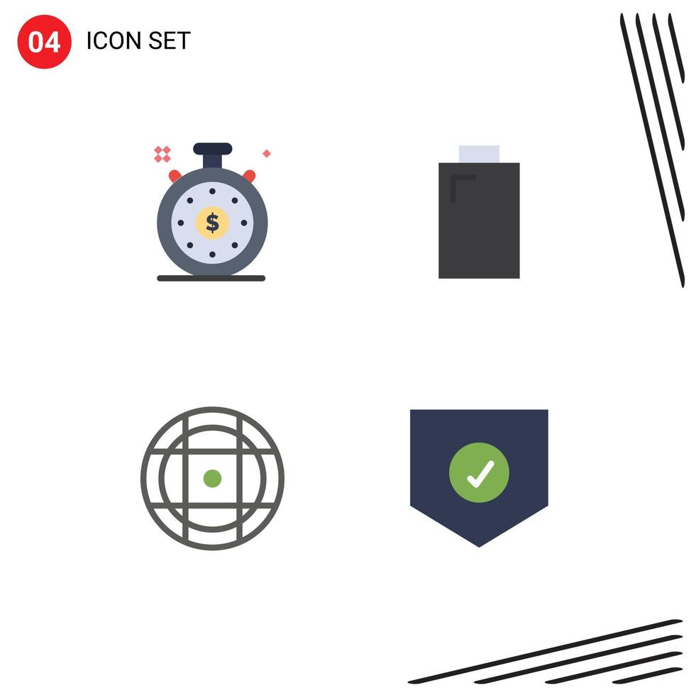 Group of 4 Flat Icons Signs and Symbols for clock check battery ball security Editable Vector Design Elements