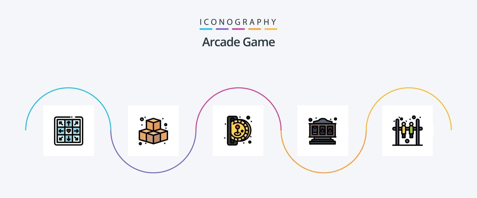 Arcade Line Filled Flat 5 Icon Pack Including . hockey. game. game. play vector