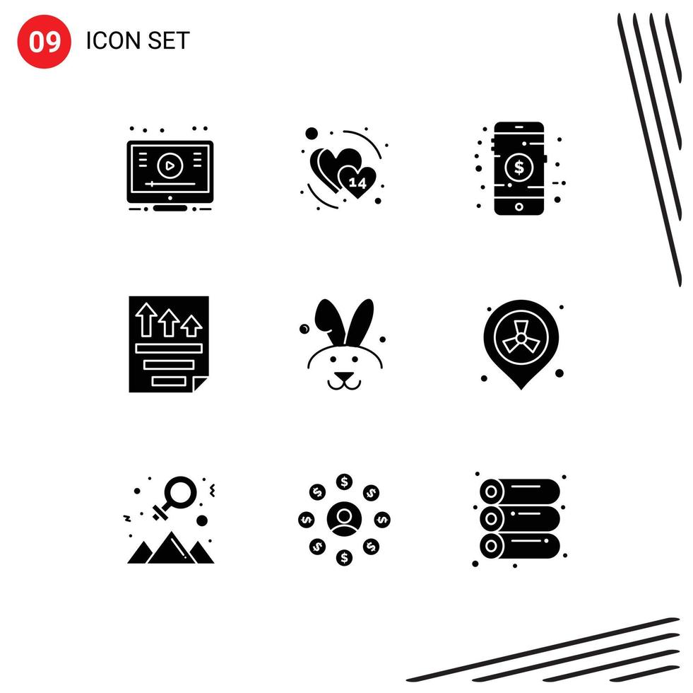 9 Universal Solid Glyph Signs Symbols of bynny paper mobile page data Editable Vector Design Elements