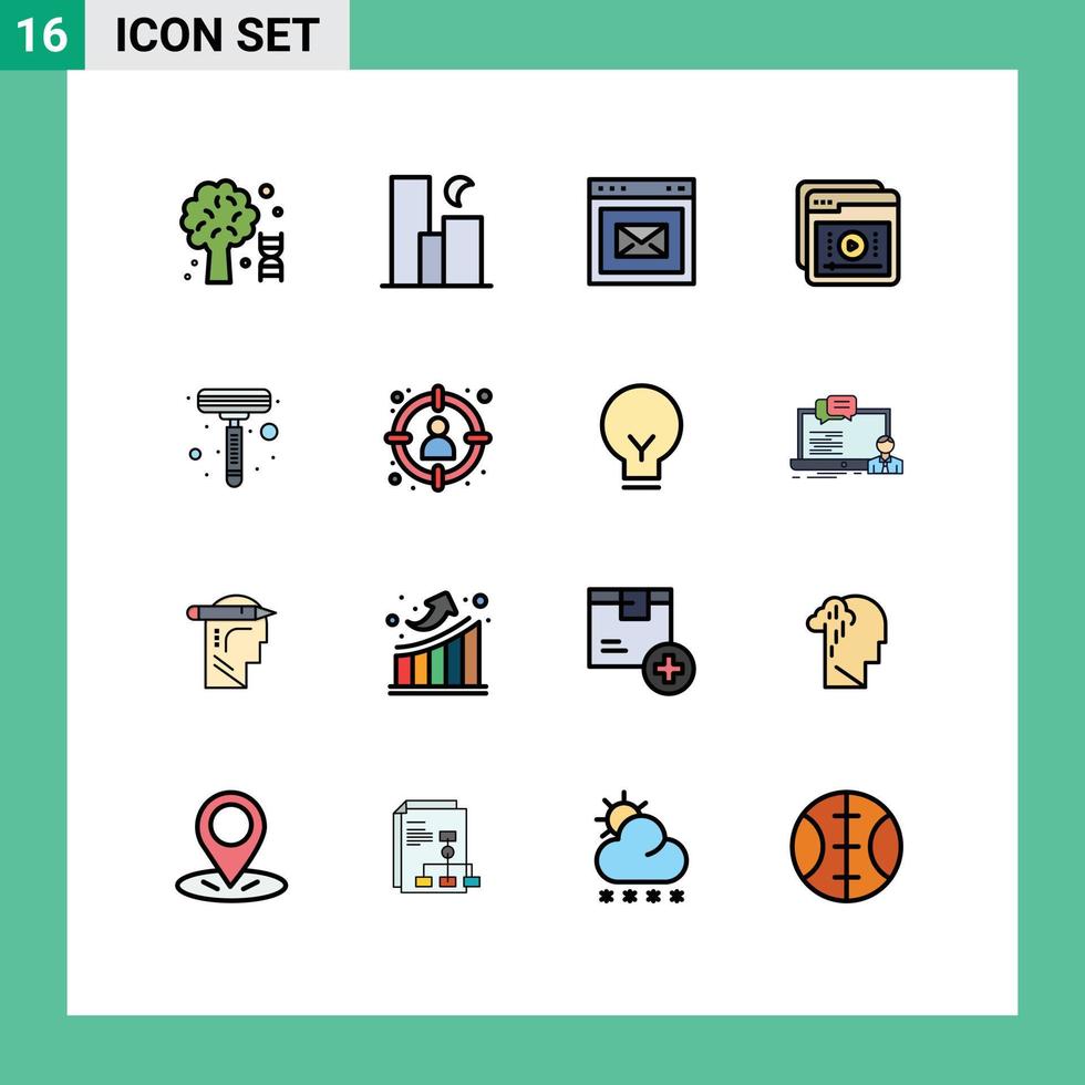 Group of 16 Flat Color Filled Lines Signs and Symbols for learning learning skyline e website Editable Creative Vector Design Elements