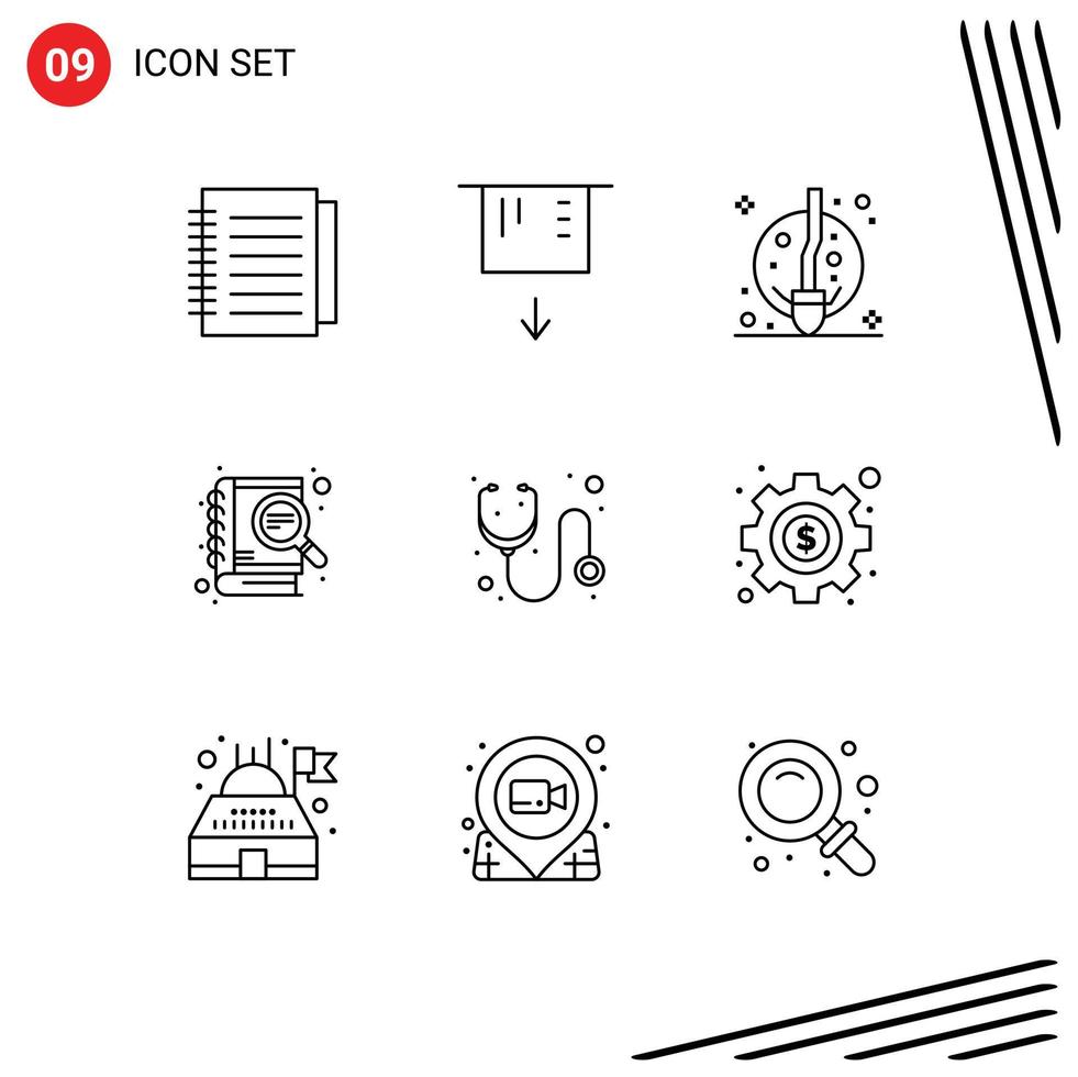User Interface Pack of 9 Basic Outlines of medicine doctor fly seo development Editable Vector Design Elements