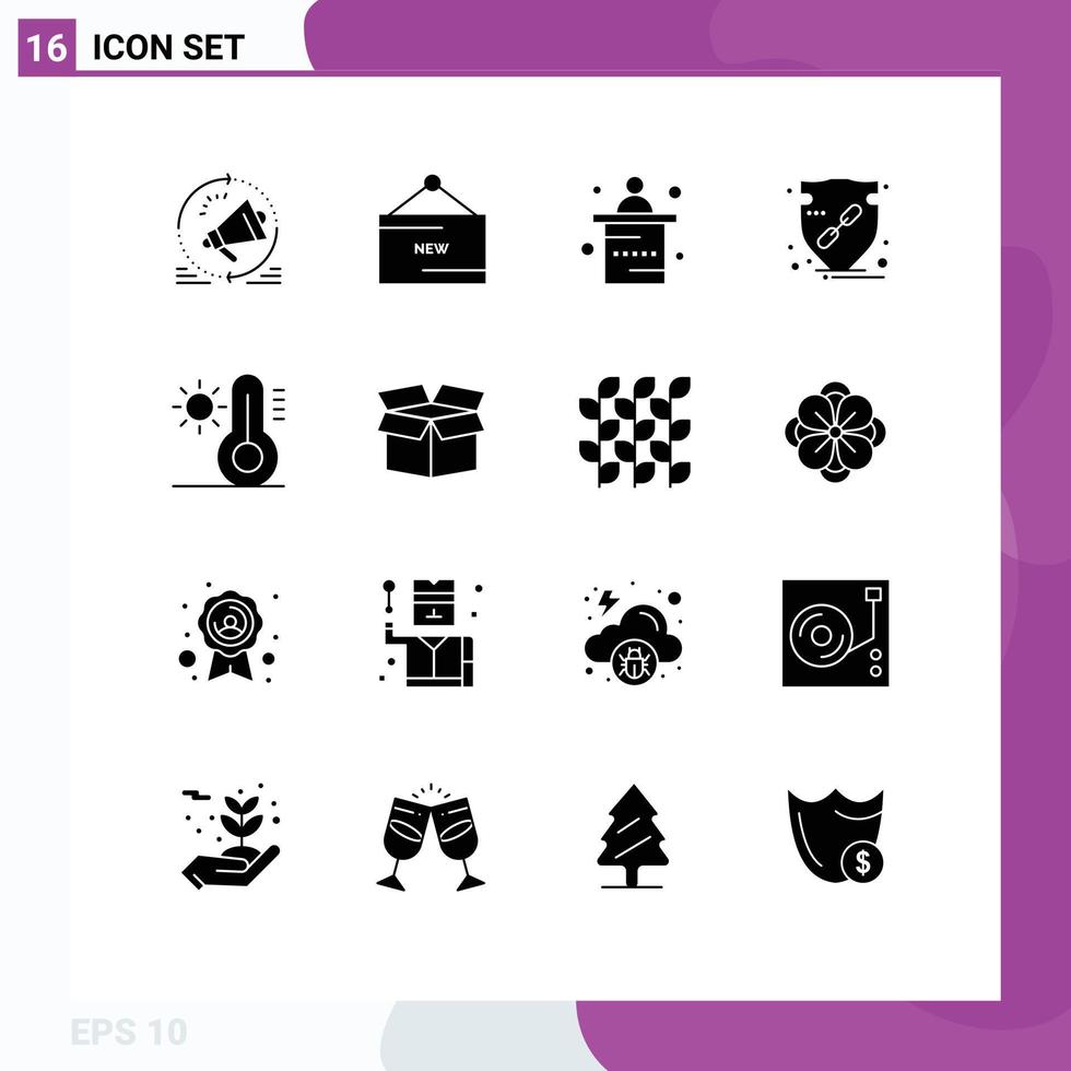 Group of 16 Solid Glyphs Signs and Symbols for protect verify product trust office Editable Vector Design Elements
