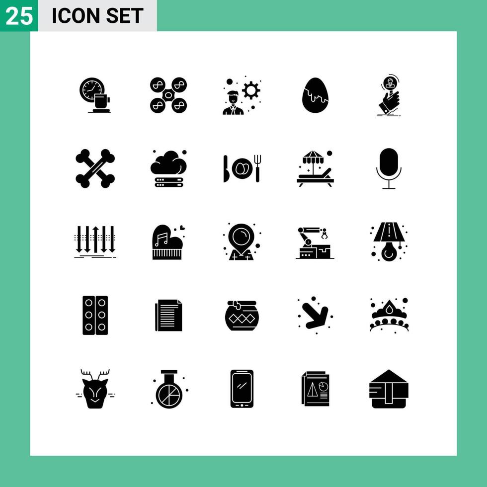 Mobile Interface Solid Glyph Set of 25 Pictograms of search egg technology easter egg decoration Editable Vector Design Elements