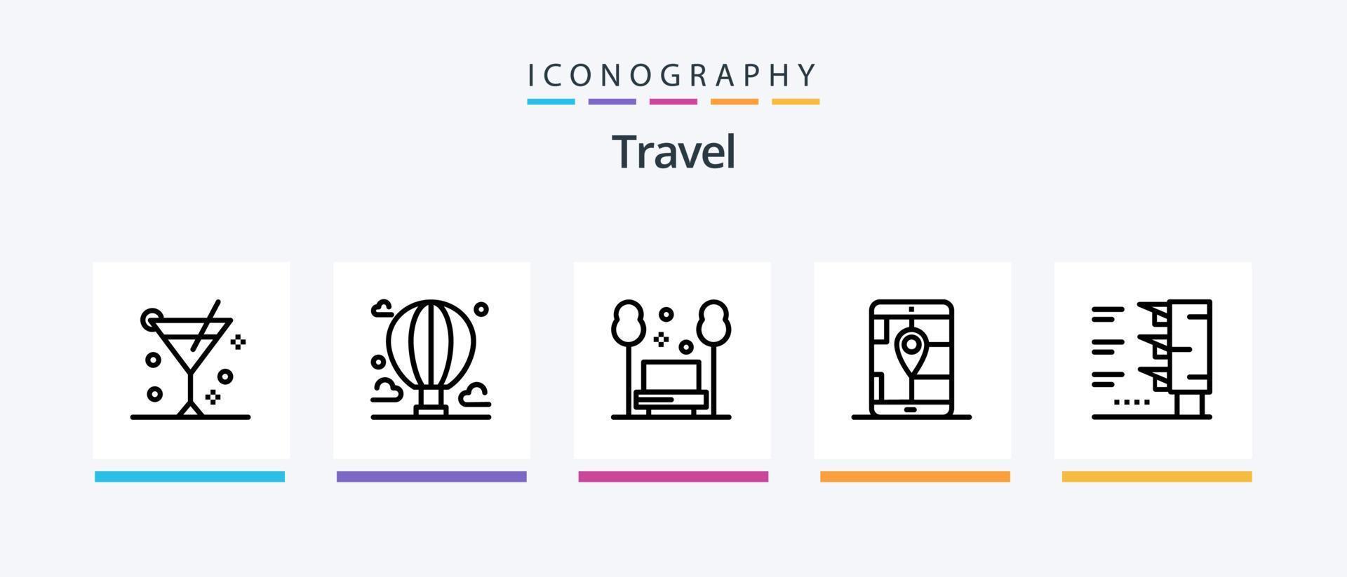 Travel Line 5 Icon Pack Including diving. sunshade. balloon. restaurant. beach. Creative Icons Design vector