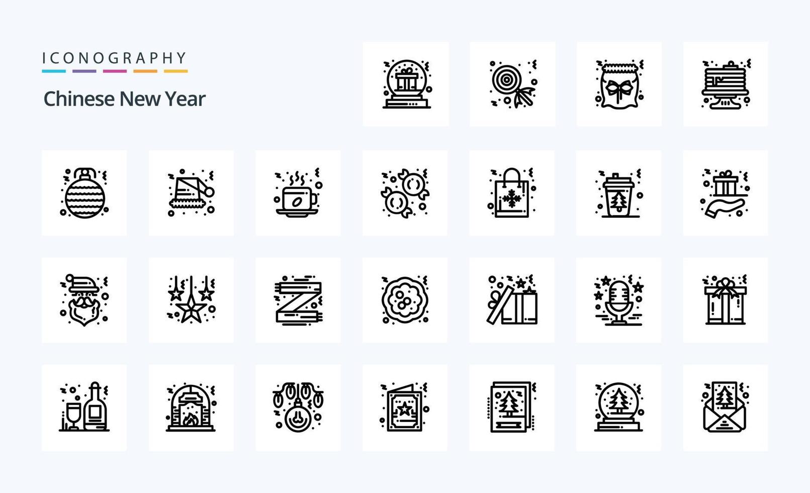 paquete de iconos de línea de año nuevo chino 25 vector