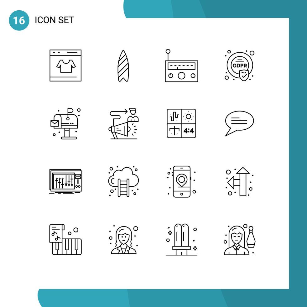 Pictogram Set of 16 Simple Outlines of city eu surfing compliance radio Editable Vector Design Elements