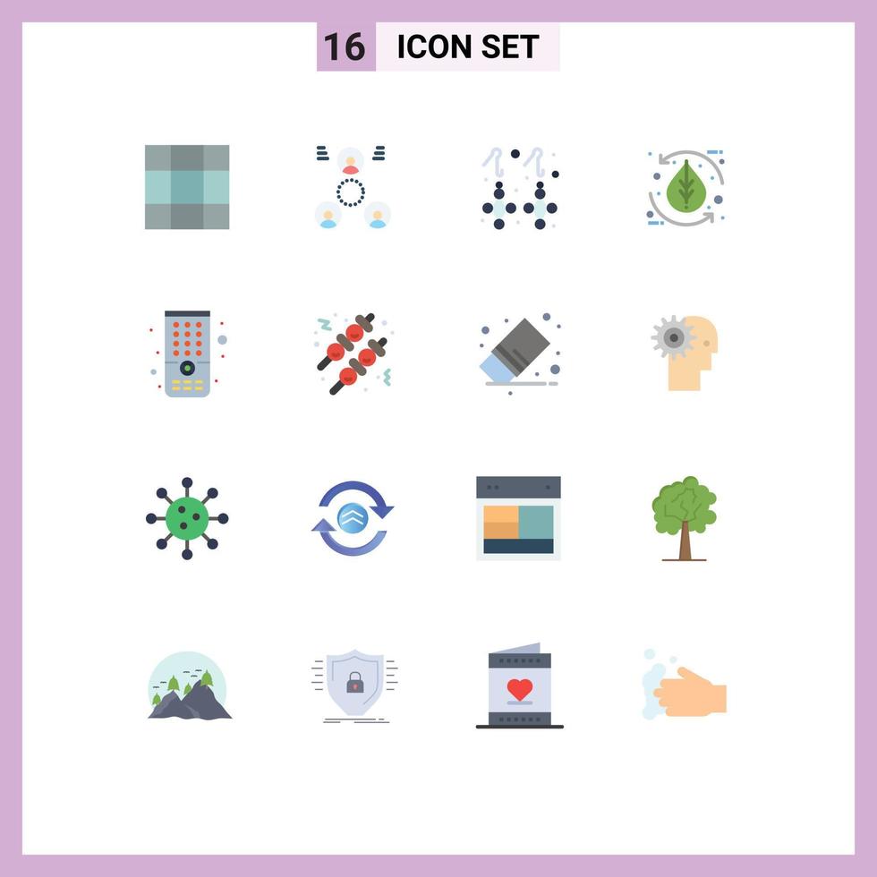16 User Interface Flat Color Pack of modern Signs and Symbols of tv control gemstone nature environment Editable Pack of Creative Vector Design Elements