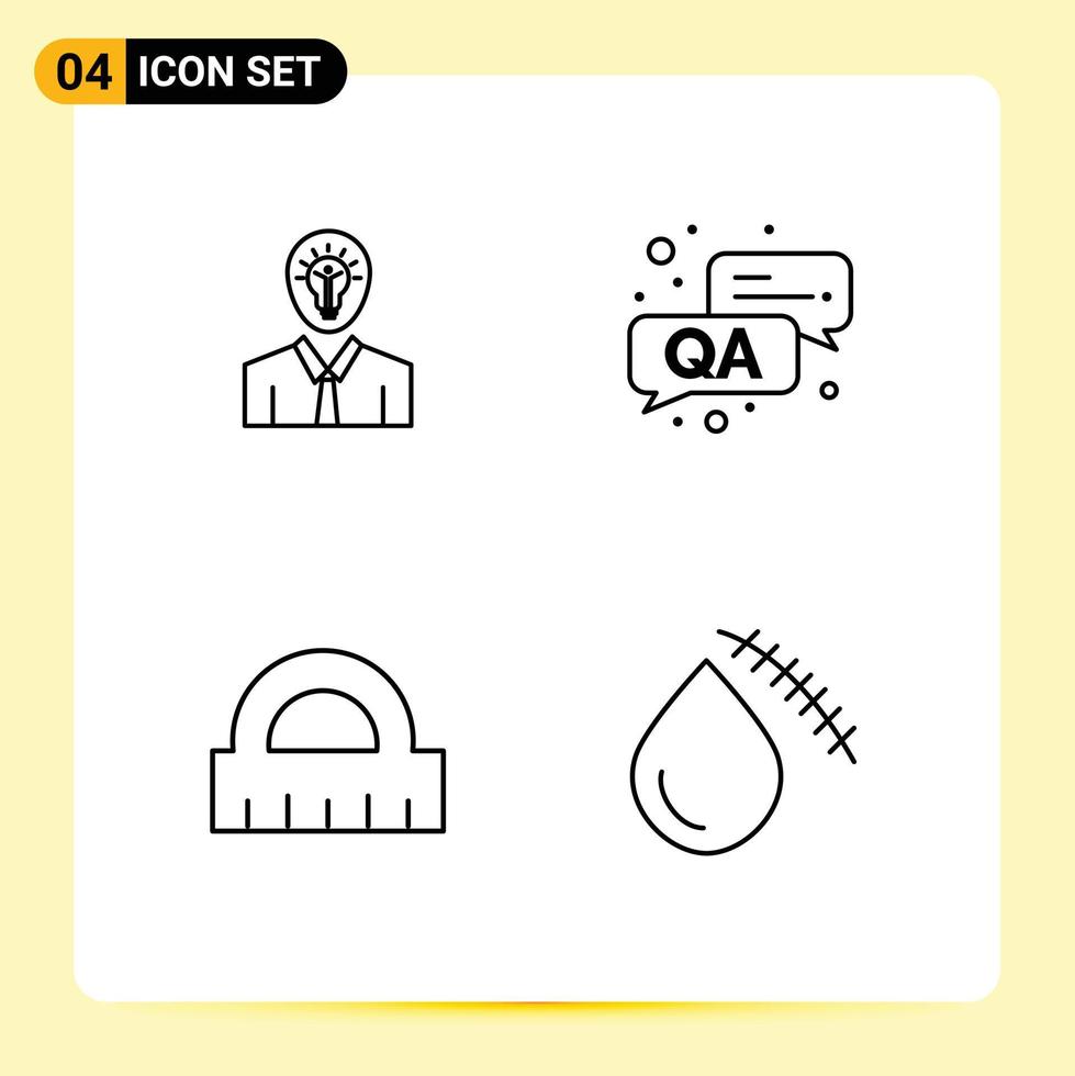 Set of 4 Modern UI Icons Symbols Signs for man control light qa bleeding Editable Vector Design Elements