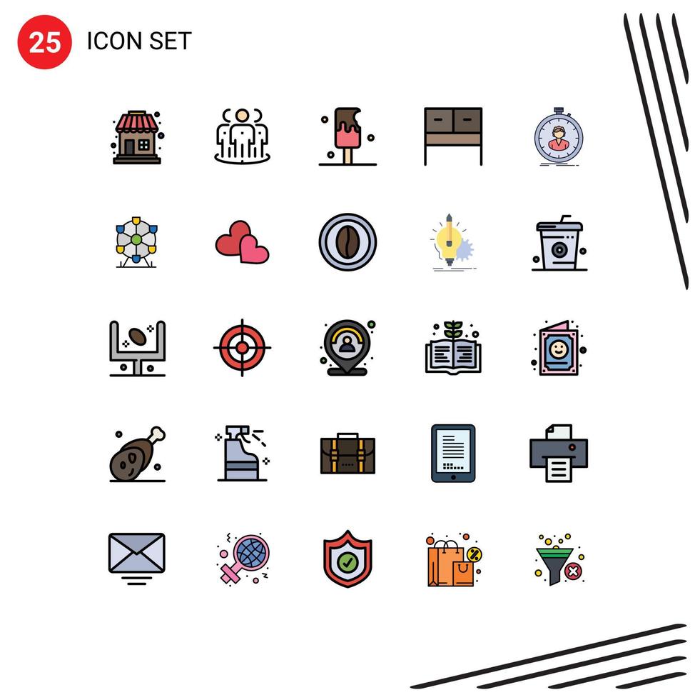 Set of 25 Modern UI Icons Symbols Signs for stopwatch fast desert table desk Editable Vector Design Elements