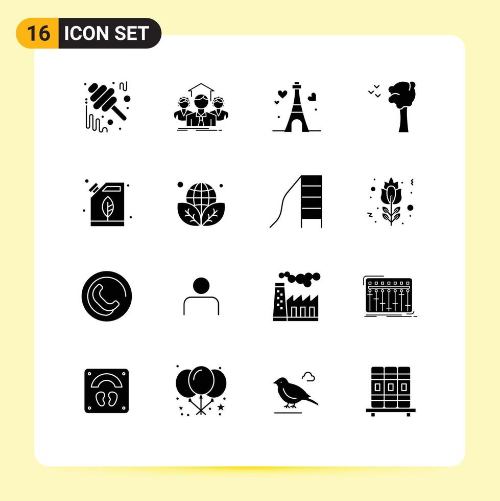 Set of 16 Commercial Solid Glyphs pack for can birds group arbor heart Editable Vector Design Elements