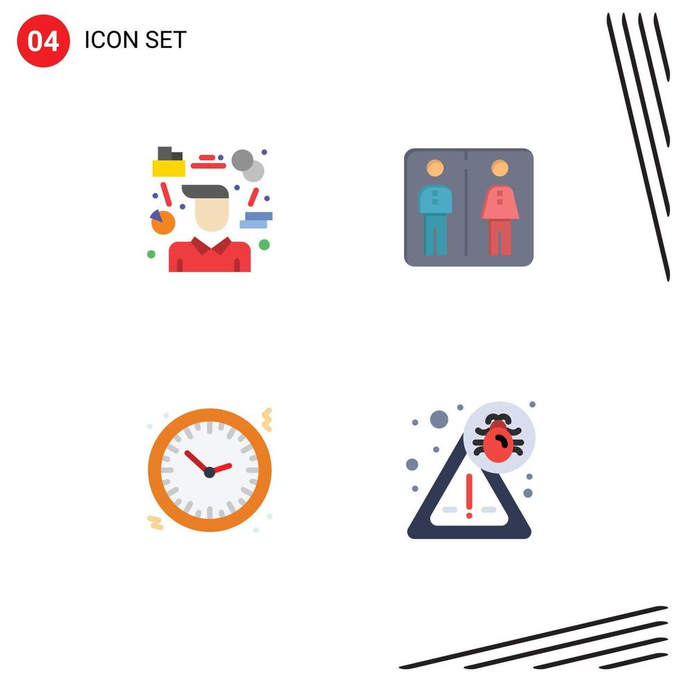 Set of 4 Vector Flat Icons on Grid for manager christmas consultant elevator holiday Editable Vector Design Elements