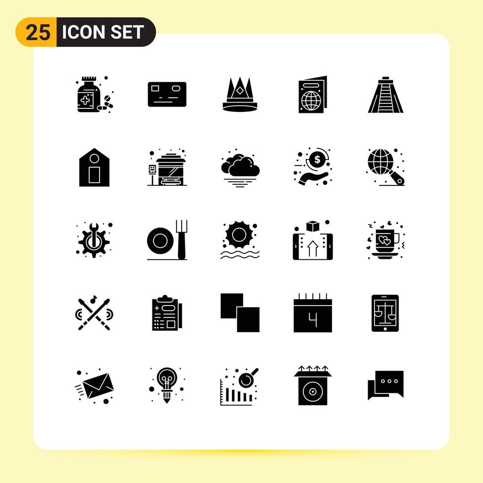 Set of 25 Modern UI Icons Symbols Signs for landmark passport king pass achievement Editable Vector Design Elements