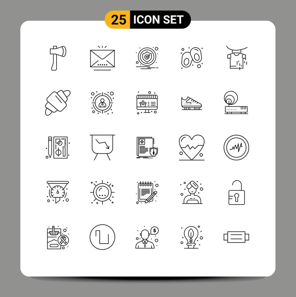 grupo universal de símbolos de iconos de 25 líneas modernas de elementos de diseño de vectores editables de notificación de bebé de correo de línea de ropa