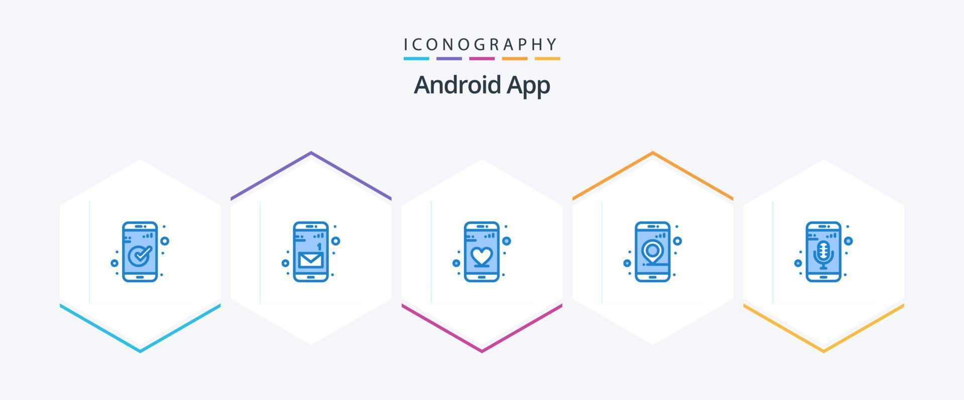 Android App 25 Blue icon pack including phone recorder. mobile mic. dating. mobile app. location vector