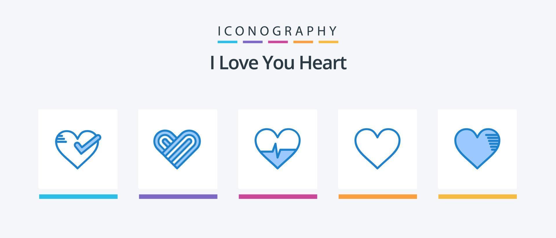 paquete de iconos de corazón azul 5 que incluye. informe. derrotar. favorito. amar. diseño de iconos creativos vector