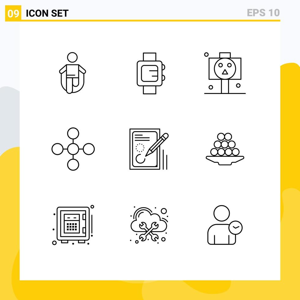 Modern Set of 9 Outlines Pictograph of pencil share board network central Editable Vector Design Elements