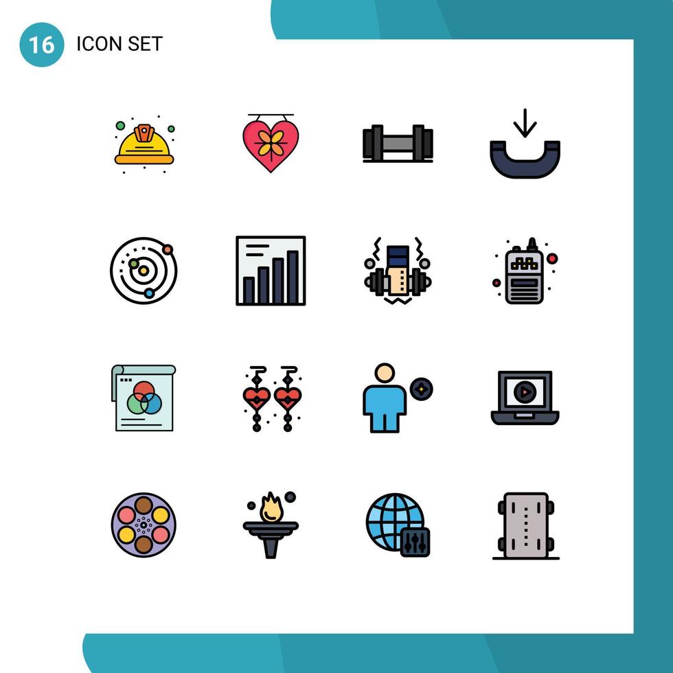 Modern Set of 16 Flat Color Filled Lines Pictograph of solar system planetary system wedding orbit incoming Editable Creative Vector Design Elements