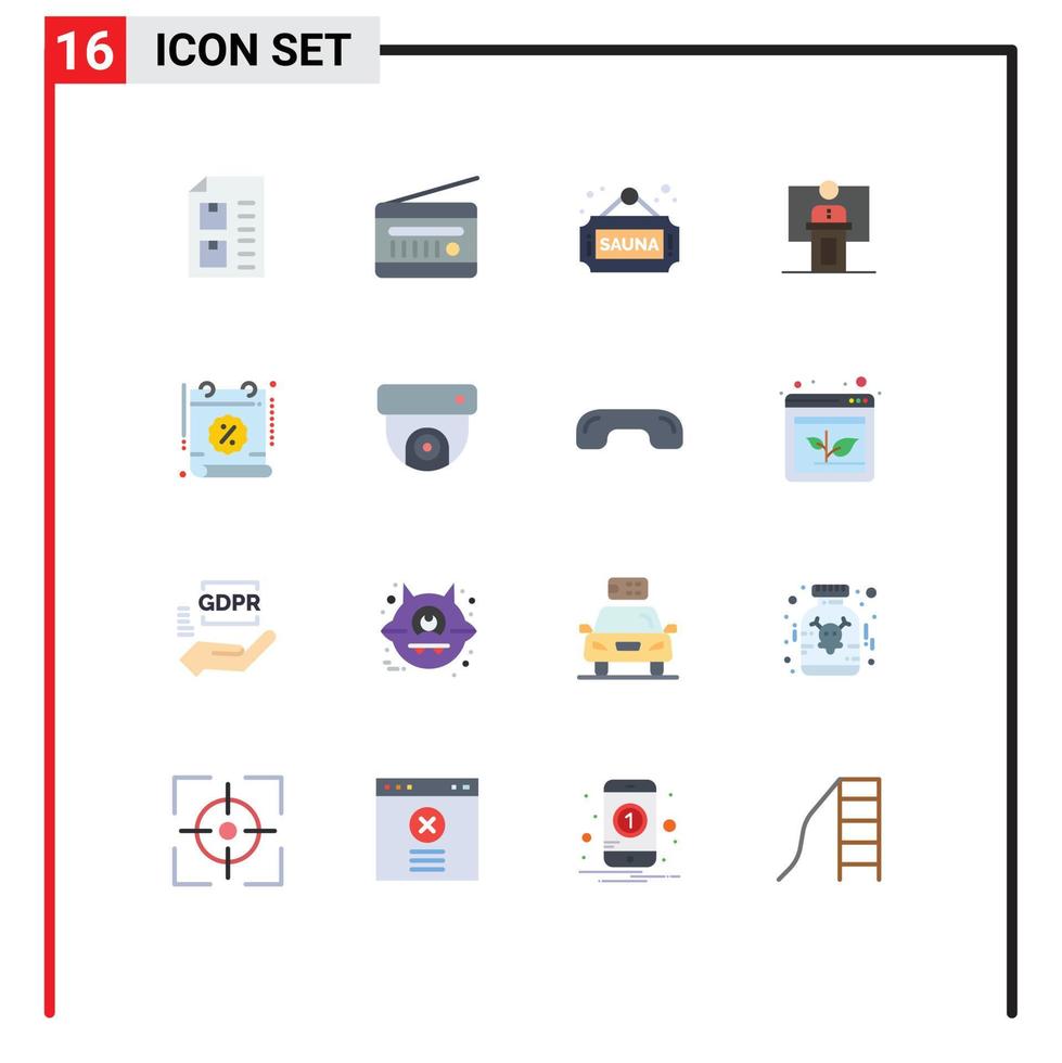 Universal Icon Symbols Group of 16 Modern Flat Colors of event business radio receiver speech sign Editable Pack of Creative Vector Design Elements