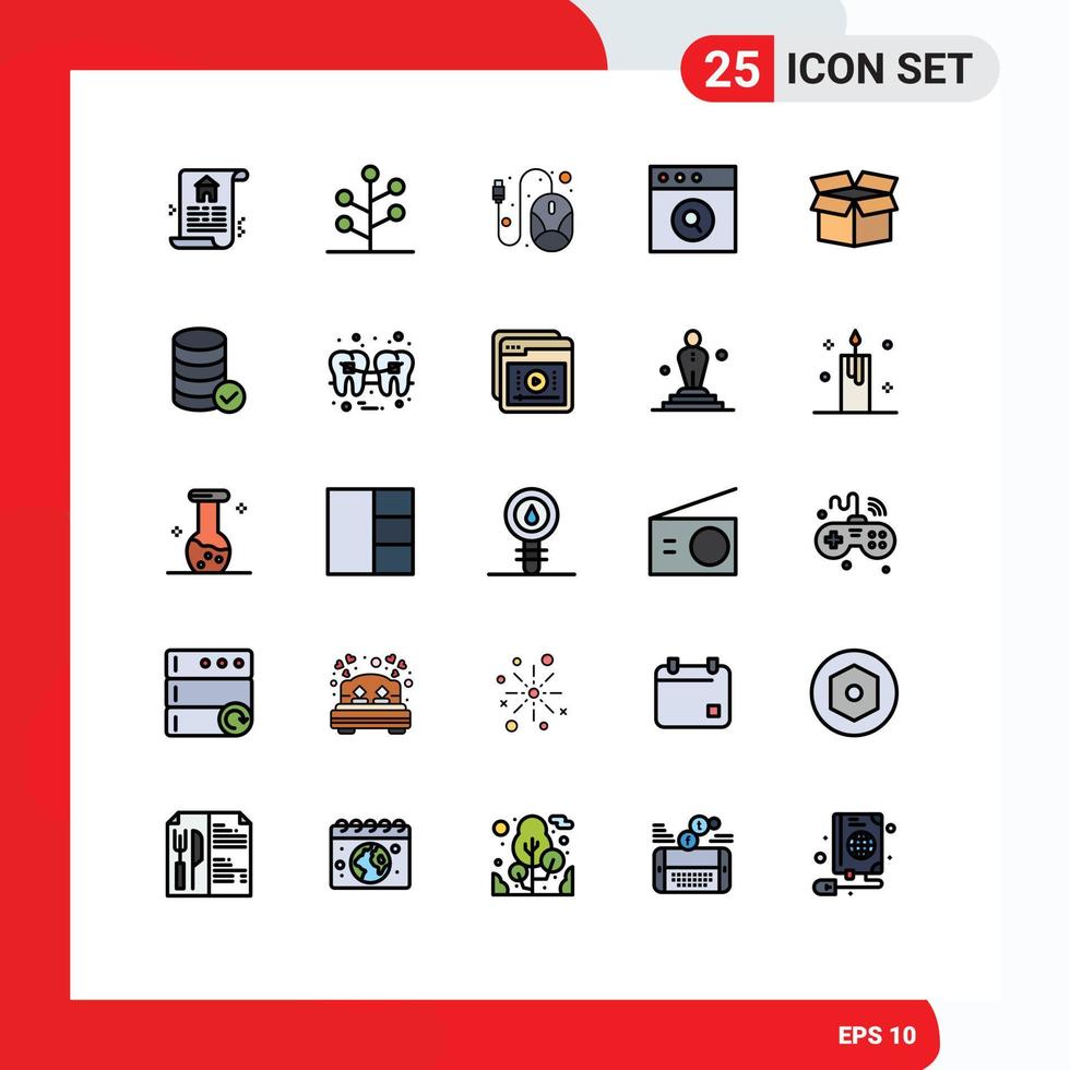 conjunto de 25 iconos de interfaz de usuario modernos signos de símbolos para alojar elementos de diseño de vector editables de caja de línea de carga mac