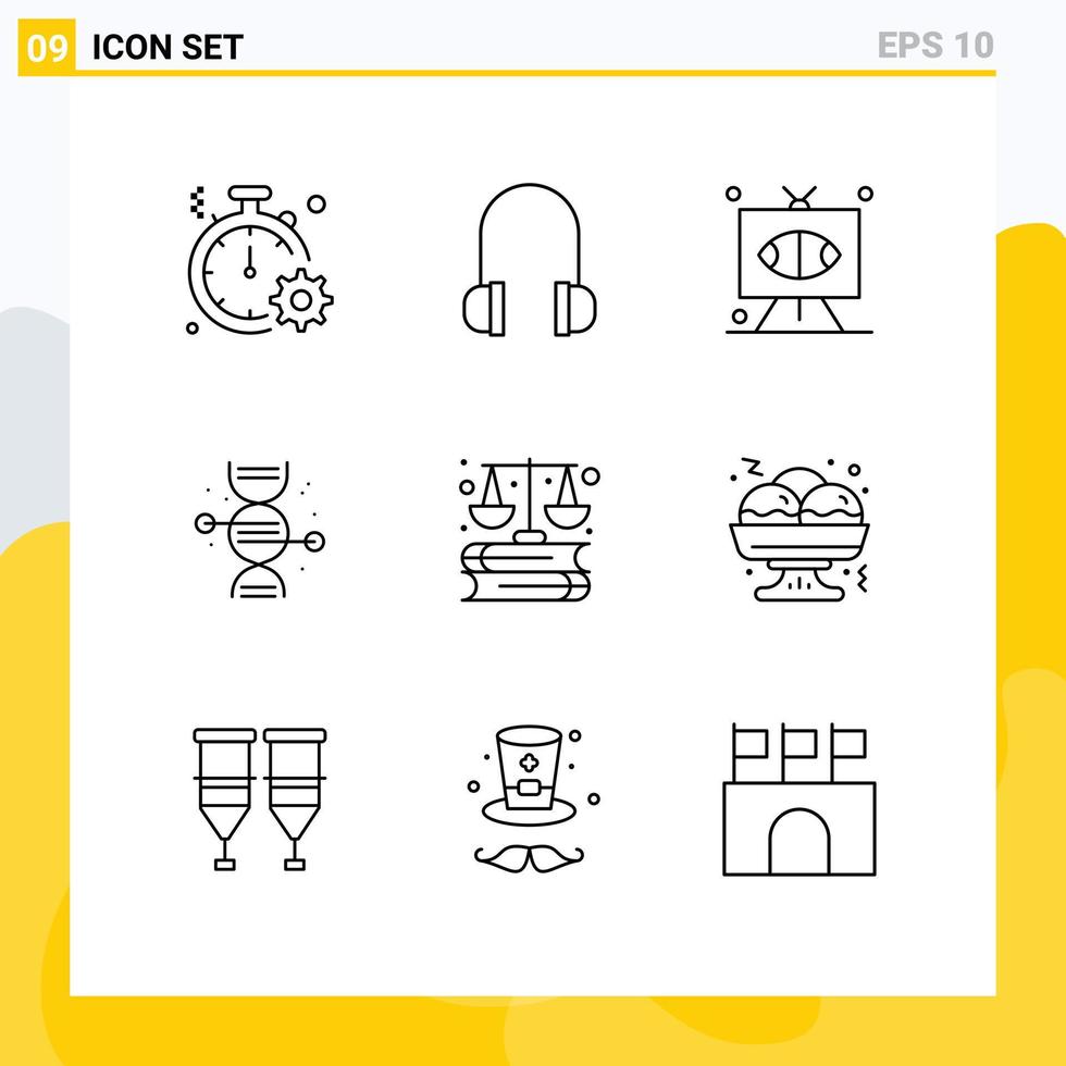 paquete de 9 signos y símbolos de contornos modernos para medios impresos web, como elementos de diseño de vectores editables de televisión de fútbol médico de negocios