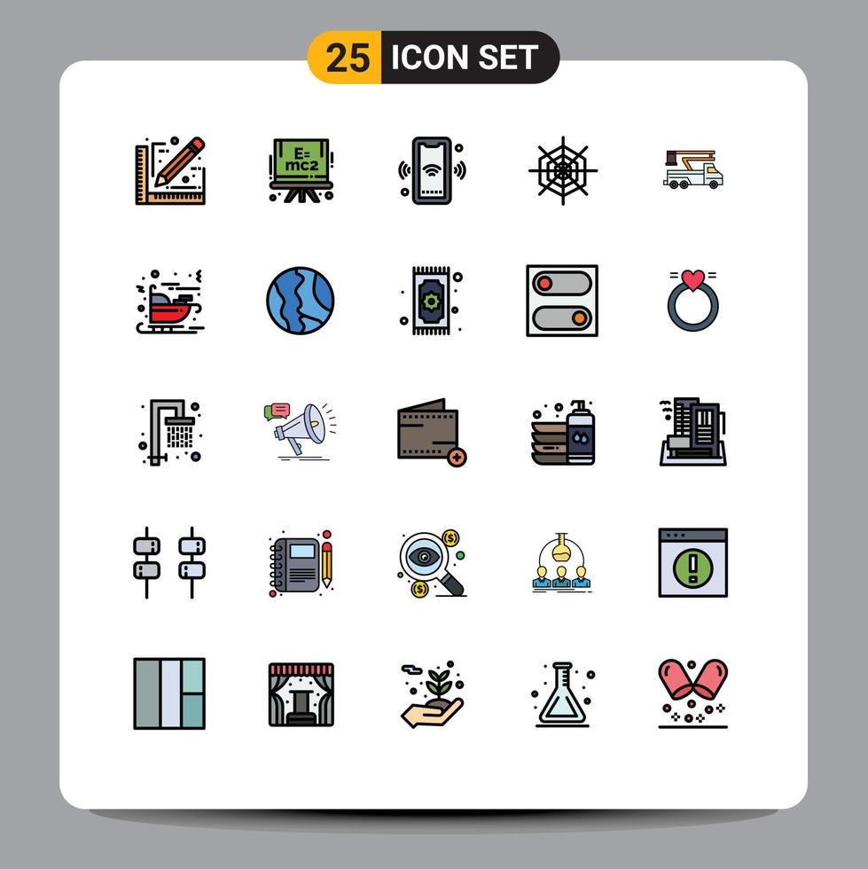 Pictogram Set of 25 Simple Filled line Flat Colors of lift crane signal spider halloween Editable Vector Design Elements