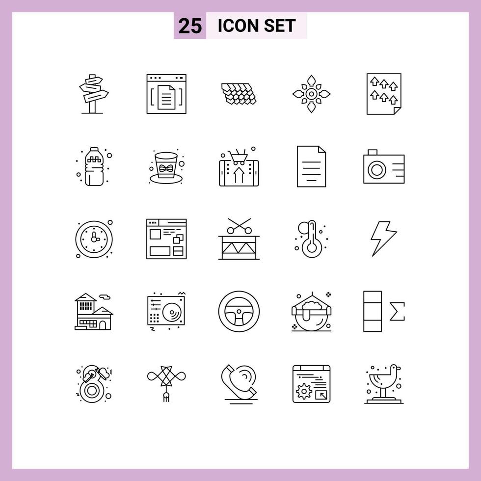 Stock Vector Icon Pack of 25 Line Signs and Symbols for hindu decoration interface decorate construction Editable Vector Design Elements