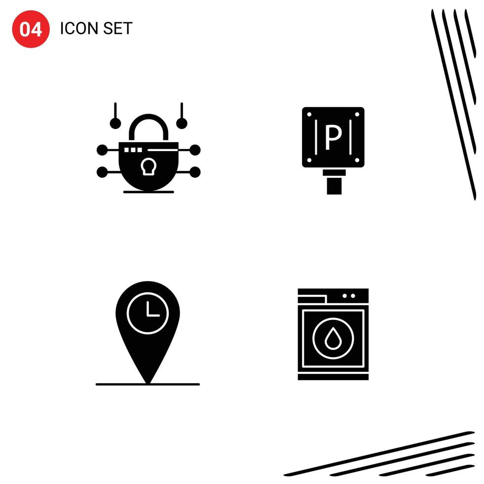 Pack of 4 creative Solid Glyphs of internet time parking hotel machine Editable Vector Design Elements