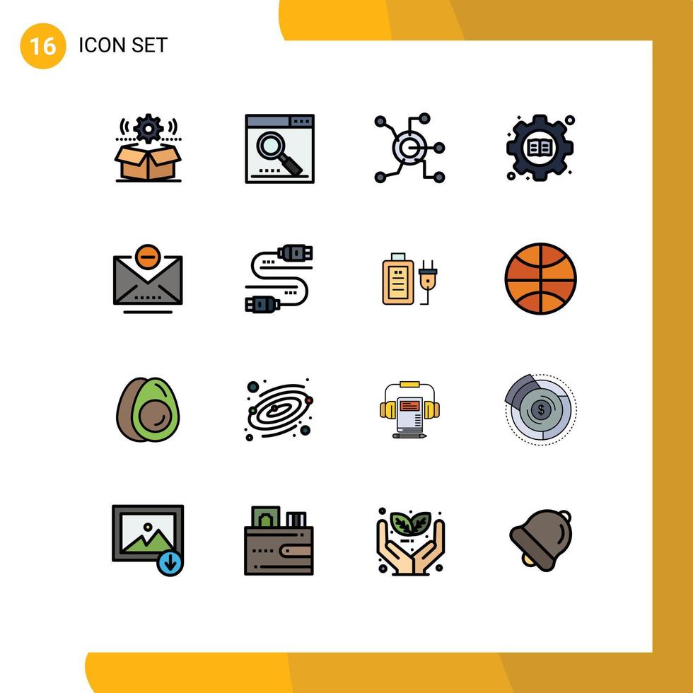 Pictogram Set of 16 Simple Flat Color Filled Lines of setting education page connect worldwide Editable Creative Vector Design Elements