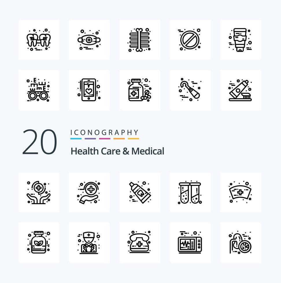 20 Health Care And Medical Line icon Pack like cap medical medicine health toothpaste vector