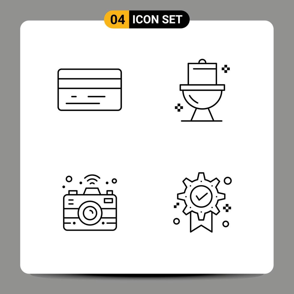 Set of 4 Vector Filledline Flat Colors on Grid for back wifi bathroom washroom badge Editable Vector Design Elements