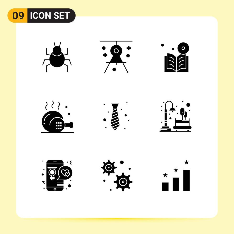 Mobile Interface Solid Glyph Set of 9 Pictograms of food cooking drawing chicken online Editable Vector Design Elements
