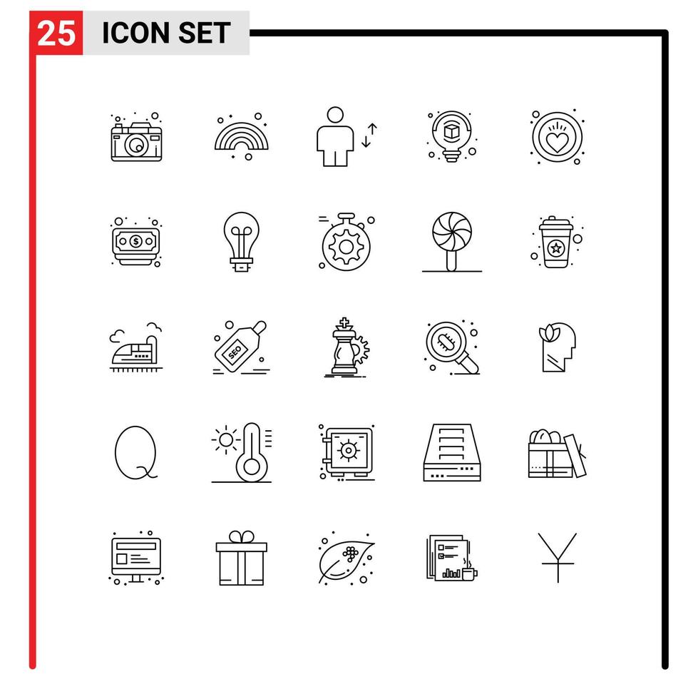 Set of 25 Modern UI Icons Symbols Signs for heart idea avatar design move Editable Vector Design Elements