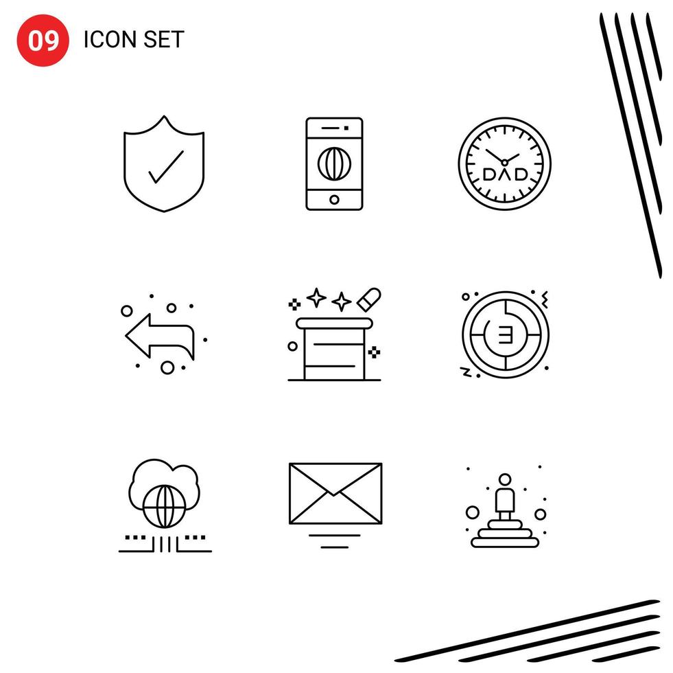 Set of 9 Vector Outlines on Grid for magician magic hat family time magic forward Editable Vector Design Elements